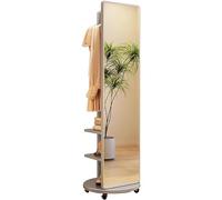 Armoire à bijoux rotative à 360° avec miroir pleine longueur 2 en 1 en bois et miroir de sol pour salon, chambre à coucher, placard - Solution de rangement élégante