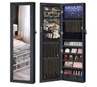 SONGMICS Armoire à Bijoux, Meuble de Rangement Mural pour Colliers, Boucles d Oreilles, Placard à Accessoires, avec Miroir, Divers Compartiments, Verrouillable, Noir JJC093B01