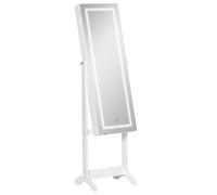 HOMCOM Armoire à bijoux LED avec miroir sur pied range bijoux avec éclairage à écran tactile blanc
