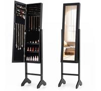 Armoire à Bijoux sur Pieds COSTWAY, Miroir Pleine Longueur, Rangement de Bijoux pour Dressing, Dispositif Anti-basculement, Noir
