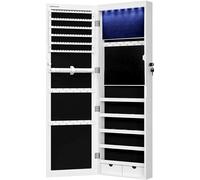 SONGMICS Armoire à Bijoux, Meuble de Rangement Mural pour Colliers, Boucles d’Oreilles, Placard à Accessoires, avec Miroir, Divers Compartiments, Verrouillable, Blanc JBC93W