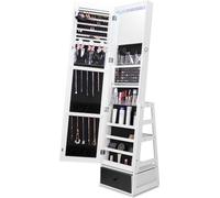 Armoire à bijoux VEVOR avec miroir, miroir sur pied pivotant à 360° avec rangement, organiseur verrouillable avec miroir intégral & doublure en velours & tiroir à lumière LED, armoire à bijoux indépen