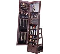 Armoire à bijoux VEVOR, miroir sur pied pivotant à 360° avec rangement, organisateur de miroir à bijoux verrouillable avec miroir corps entier & doublure velours & lumière LED & tiroir, armoire à bijo
