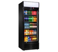 Armoire à boissons 350L - 1 porte vitrée - noir - canopy éclairé - froid +2/+8°C - 4 grilles réglables