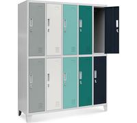 Casier vestiaire 5B2A armoire metallique 10 Compartiments revêtement en poudre 172 cm x 136 cm x 45 cm (multicolore)