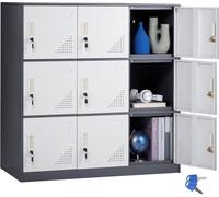 Armoire à casiers Deluxe - armoire vestiaire 9 portes avec 9 compartiments - capacité de charge 30 kg - casier pour bureau, maison, école