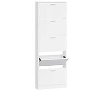 Vidaxl Armoire À Chaussure Blanc Brillant 59x17x169 Cm Bois Ingénierie Blanc