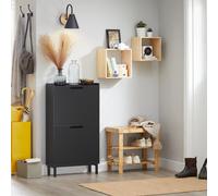 Armoire À Chaussures 2 Abattants Effet Bois Noir Noir