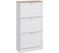 HOMCOM Meuble à Chaussures 18 Paires, Armoire à Chaussures Étroite Moderne avec 3 Tiroirs Rabattables et Étagères Réglables, pour Couloir et Entrée, 60 x 23,5 x 115 cm, Blanc