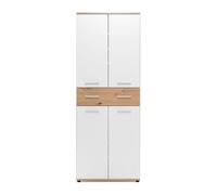 Armoire À Chaussures 4 Portes 2 Tiroirs 70x34,7x185 Cm Chêne Et Blanc