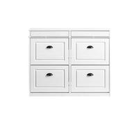 SoBuy Meuble à Chaussures 4 Abattants Blanc Effet Bois Vieilli Rangement Entrée 16 Paires 103x23x85cm