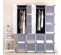 Armoire à chaussures, armoire de rangement, armoire 20 cubes avec 2 porte-vêtements, armoire pliante empilable, pour vêtements de chambre à coucher noir