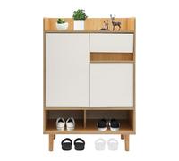 Armoire à chaussures autoportante à 2 portes, armoire à chaussures, en bois dense, portes push-to-open, compartiments réglables en hauteur, pour couloir, chambre à coucher, salon (bois de cerisier +