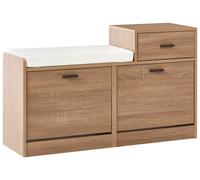 Armoire à Chaussures avec 2 Compartiments et Siège Rembourré Marron Clair