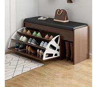 Armoire à chaussures avec 3 chargeurs à rabat, banc de rangement de chaussures rembourré en PU avec tiroir, banc à chaussures d'entrée, étagère à chaussures en bois Trekdown rangement armoire stand