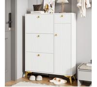 Armoire à chaussures avec 3 rabats 1 tiroir et 1 porte étagère à chaussures benne à chaussures étroite Blanc 121x90x25 cm