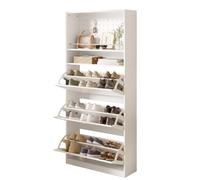 Armoire à chaussures avec 3 rabats et 2 étagères ouvertes, blanc, 80 x 24 x | D26081802 Meuble à chaussures, meuble à chaussures, gain de place, poignées dorées, avec organisateur de plaques perforées