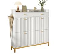 Armoire à chaussures avec 3 rabats et 2 étagères ouvertes, blanc, 80 x 24 x | D26081803 Meuble à chaussures, meuble à chaussures, gain de place, poignées et pieds en métal doré