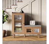 Armoire à chaussures avec banc, banc à chaussures avec assise, étagère à chaussures avec armoire latérale haute et porte en verre, paroi intermédiaire réglable, siège rembourré, banc avec espace de