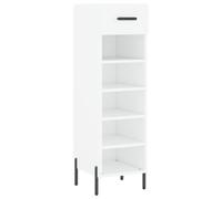 Armoire à Chaussures Blanche en Bois d'Ingénierie 30 x 35 x 105 cm | Meuble d'entrée, tiroir et étagères ouvertes, pieds métalliques industriels, fixation murale incluse
