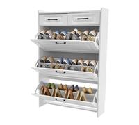 Armoire à chaussures blanche, étroite, étagère à chaussures avec 3 tiroirs rabattables, réglable, dispositif anti-basculement, trois toboggans silencieux, capacité d'environ 16 à 20 paires de