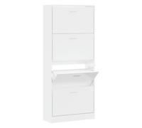 Armoire à Chaussures Blanche Haute Brillance 4 Tiroirs 63x24x147 cm Bois | Finitions laquées brillantes, tiroirs rabattables fluides, montage facile avec notice, fixation murale incluse, adaptée à