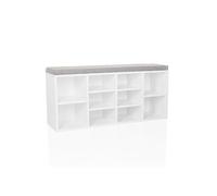 hjh Living Armoire à chaussures ESTHA 10 – 10 compartiments, banc rembourré – Blanc/Gris