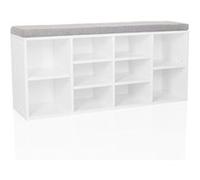 hjh Living Armoire à chaussures ESTHA 10 – 10 compartiments, banc rembourré – Blanc/Gris