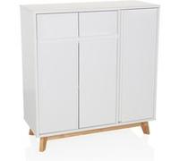 hjh LIVING Buffet Haut avec 2 tiroirs, 3 Portes ESTHA Commode de Style scandinave, Soft-Close, Design sans poignées, Armoire avec Pieds en Bois, Blanc