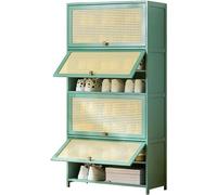 Armoire à Chaussures en Bambou Vert avec Portes en Rotin, Organisateur De Chaussures à 10 Niveaux pour L’entrée, Le Couloir, La Salle De Bain Et La Cuisine - Armo, Nature, 10tiers-31.5"