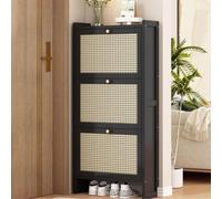 Armoire à chaussures en rotin, meuble de rangement fin pour chaussures, meubles en bois de style bohème, organisation parfaite de l'entrée - Solution de rangement élégante pour chaussures