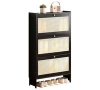 Armoire à chaussures en rotin mince avec 3 portes battantes et chaussures en bois autoportantes pour entrée, couloir, chambre à coucher - Design peu encombrant (couleur : C taille : 50 x 22,5 x 120 cm