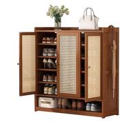 Armoire à chaussures en rotin pour entrée - Étagère de rangement élégante avec portes et étagères ouvertes - Organiseur de couloir pour salon et placard - Design durable et chic