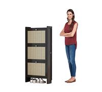 Armoire à chaussures en rotin sur pied pour entrée, meuble à chaussures en bois fin, avec 2 étagères de rangement rabattables/3 étagères rabattables, avec porte en rotin unique pour porte d'entrée,