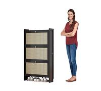 Armoire à chaussures en rotin sur pied pour entrée, meuble à chaussures en bois fin, avec 2 étagères de rangement rabattables/3 étagères rabattables, avec porte en rotin unique pour porte d'entrée,