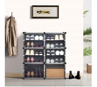 Armoire à Chaussures, Étagère à Chaussures Modulable, Porte-Chaussures Portable avec 12 Casiers, Noir , pour salon chambre- Mondeer