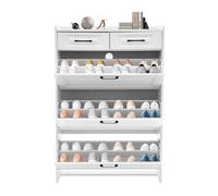 Armoire à chaussures étroite 80 x 24 x 120 cm pour 16 à 20 paires - Blanc - Avec 3 portes battantes, 2 tiroirs et étagères réglables en hauteur - Meuble à chaussures étroit pour couloir, couloir