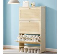 Armoire à chaussures étroite avec 2/3/4/6 rabats réglables en bois pour couloir, chambre à coucher, appartement (crème, 3 tiroirs, 70 cm)