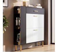 Armoire à chaussures étroite - Design compact 80x24x105 cm - Système de rangement intelligent avec abattants et tiroir