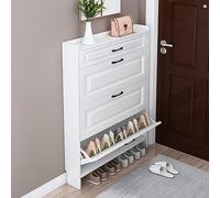 Armoire à chaussures fine blanche - Organisateur de chaussures caché - Meuble d'entrée pour chambre à coucher et salon - Économie d'espace - Pour petits appartements