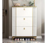 Armoire à Chaussures Mince, étagère à Chaussures Haute, Armoire à Chaussures Armoire à Chaussures Cachée, avec 3 Tiroirs Rabattables, Organisateur D’éta, White, 60 * 17 * 120cm