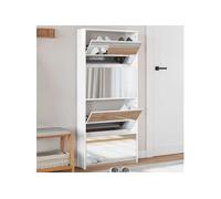 Vidaxl Armoire À Chaussures Miroir 4 Niveaux Blanc Brillant Blanc