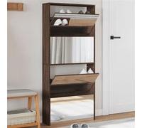 Armoire à Chaussures Miroir 4 Niveaux, Etagère à Chaussures avec Rangement, Meuble à Chaussures Salon, Moderne, Chêne Marron
