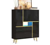 ""Armoire à chaussures moderne armoire à chaussures noire façade haute brillance lampe LED 16 couleurs (80 x 25 X 96 cm) ""