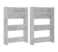 Armoire à Chaussures Murale 2 Pièces Gris Béton 60x18x90 cm Bois | Étagères basculantes, fixation murale libre, entretien humide, panneaux particules, duo entrée moderne
