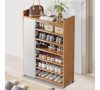 Armoire à Chaussures Pliantes autoportante à 7 Niveaux en Bambou - Organisateur caché Mince avec Rangement supérieur pour l'entrée, Conception étroite de 70 cm, Porte-Chaussures d'économie