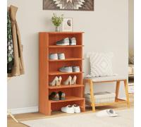 vidaXL Armoire à Chaussures, Étagère à Chaussures avec 6 Compartiments, Meuble de Rangement, Organisateur de Couloir, Cire Marron Bois Pin Massif