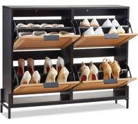 Armoire à chaussures VEVOR Commode à chaussures en rotin avec 4 tiroirs rabattables, armoire à chaussures étagère à chaussures basculante pour l'entrée avec pieds métalliques