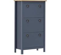 vidaXL Armoire à chaussures Hill Range Bois massif 3 portes Gris 72x35x124 cm