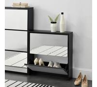 Armoire à chaussures 'Vogar' avec 2 portes miroirs pour 6 paires de chaussures 67 x 63 x 17 cm Noir